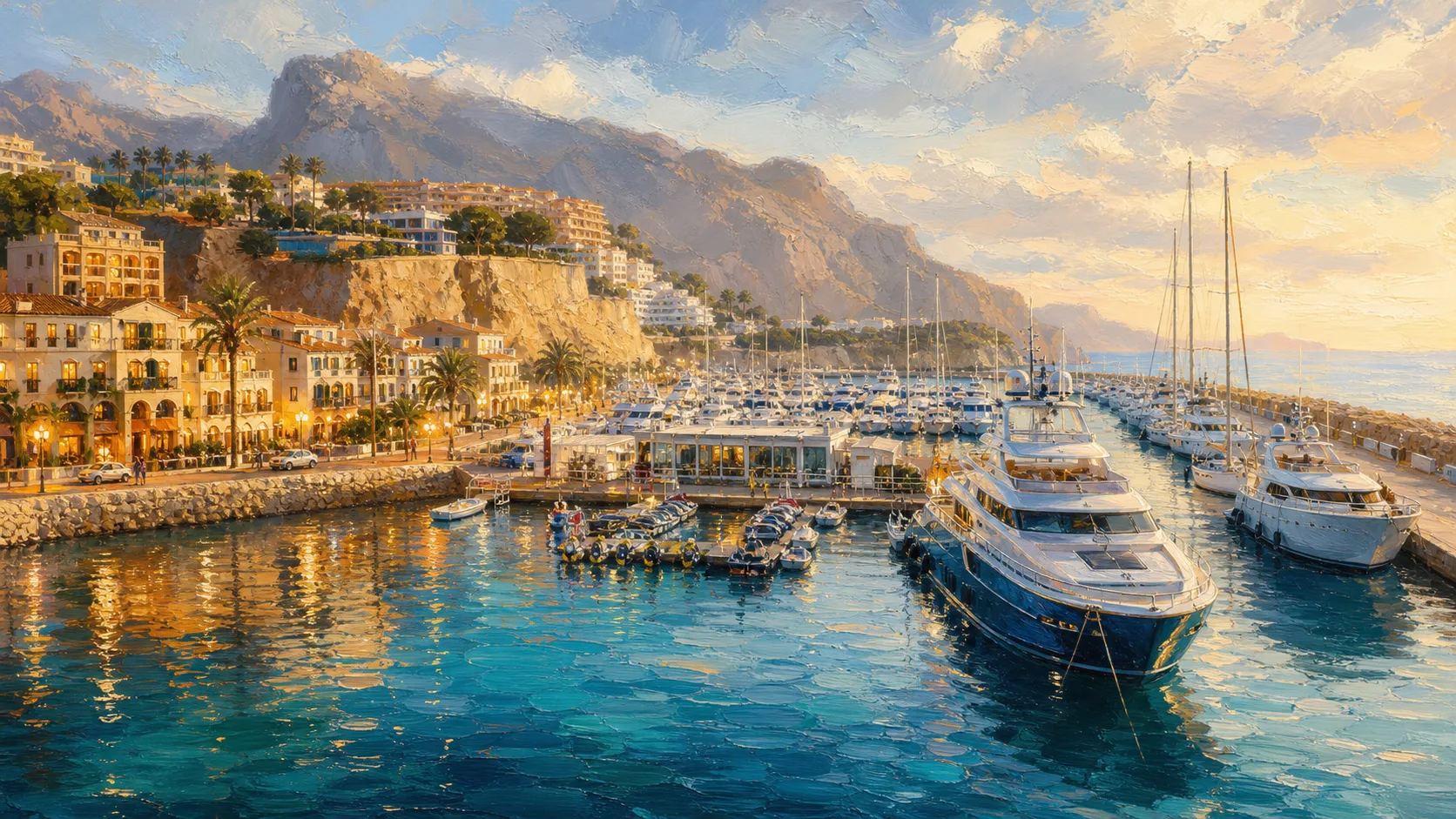 Painterly view of Mascarat coastline and marina